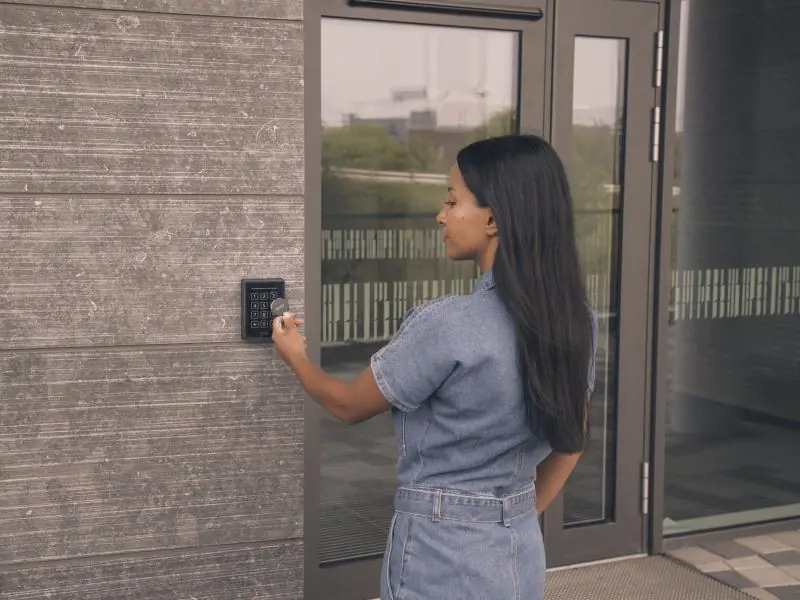 Badge reader next to a door