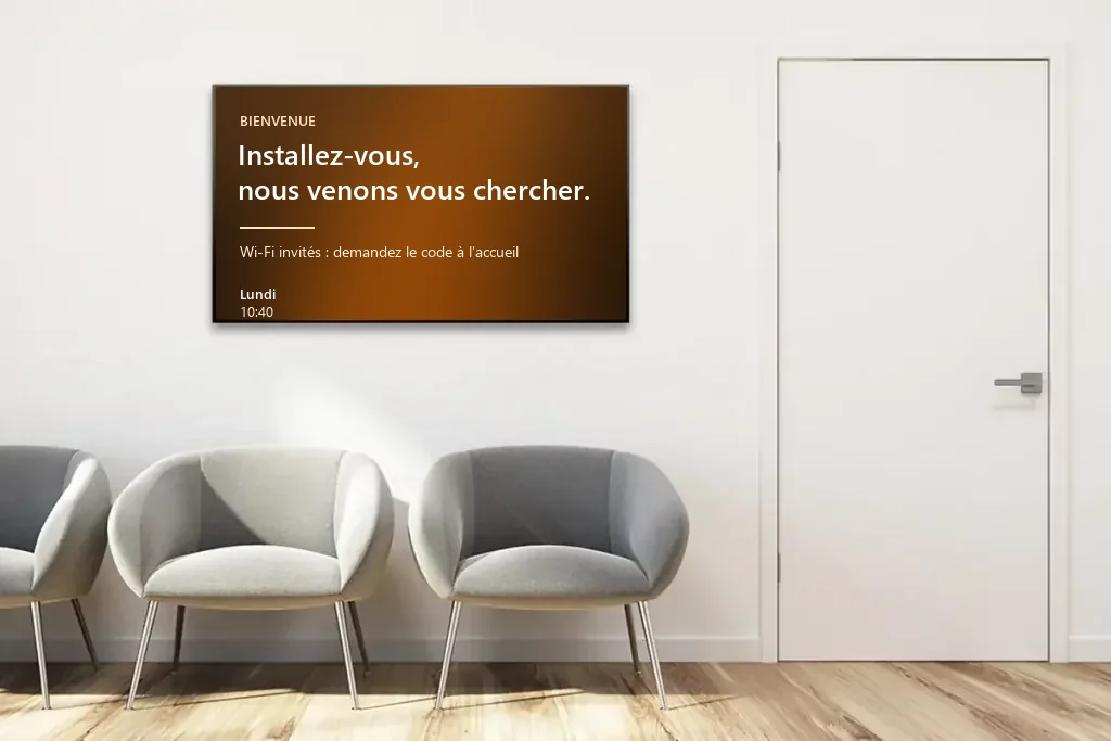Information screen on the wall of a reception area