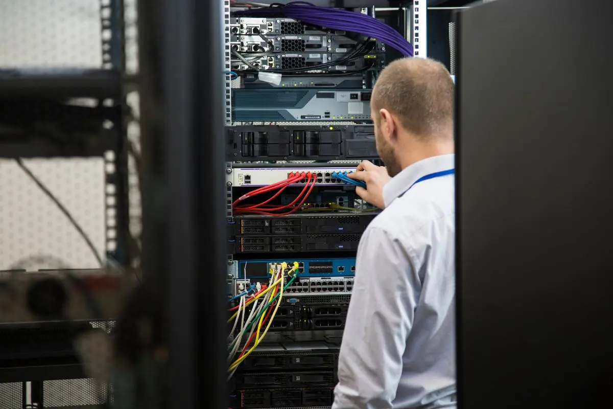 Network rack in a server room